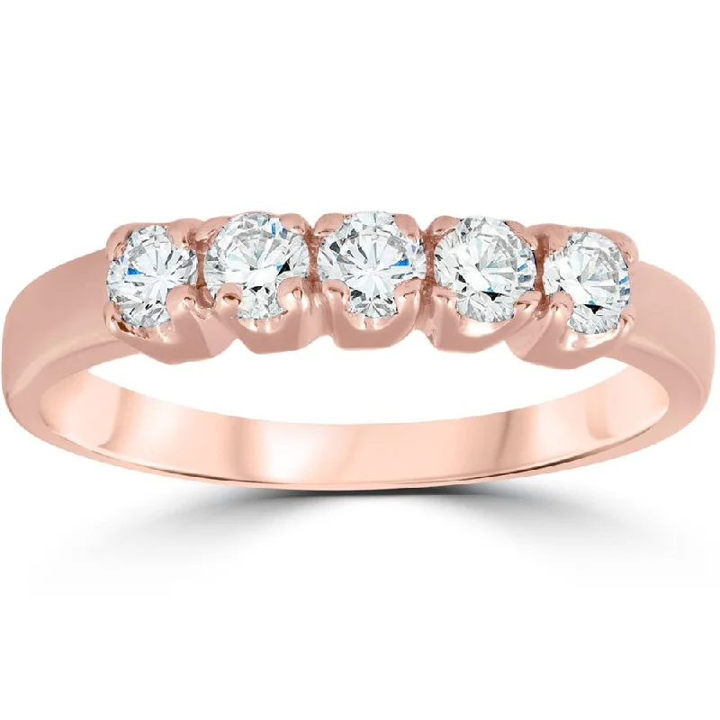 women platinum engagement rings -1/2ct 5-Stone Diamond Wedding Ring 14K Rose Gold