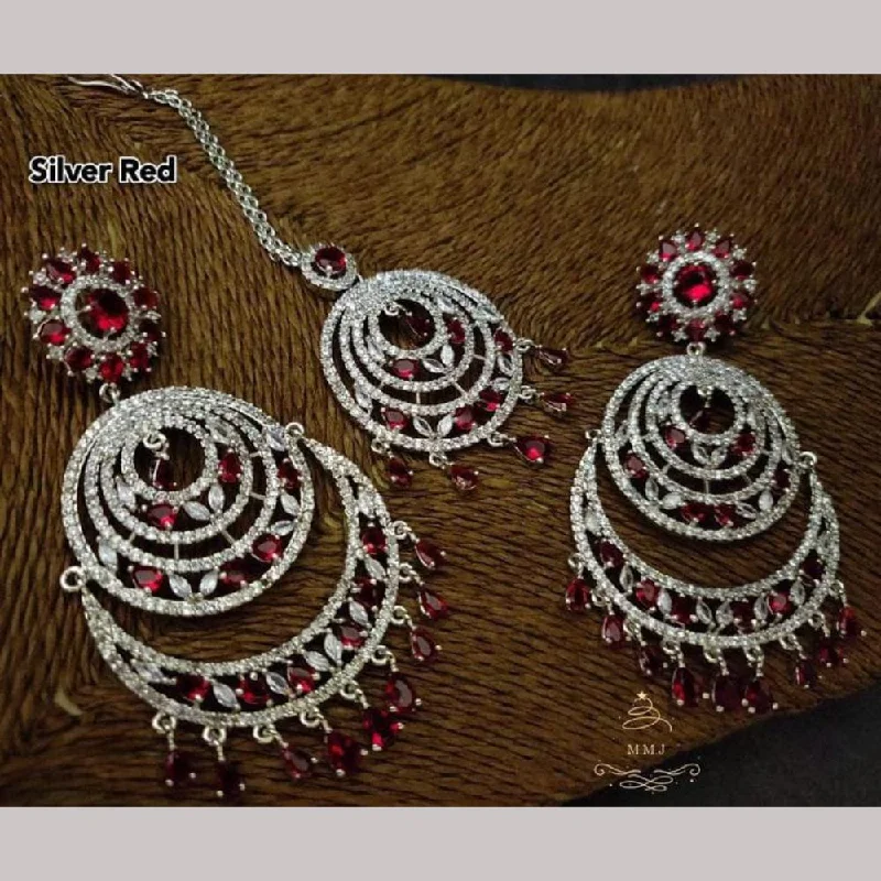 women chain earrings -Manisha Jewellery Silver Plated AD Stones Earrings With Maangtikka