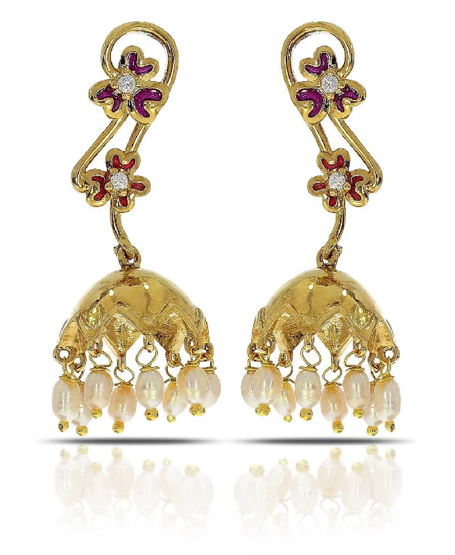 women fashion earrings -Traditional Small Pearl Jhumka Earring