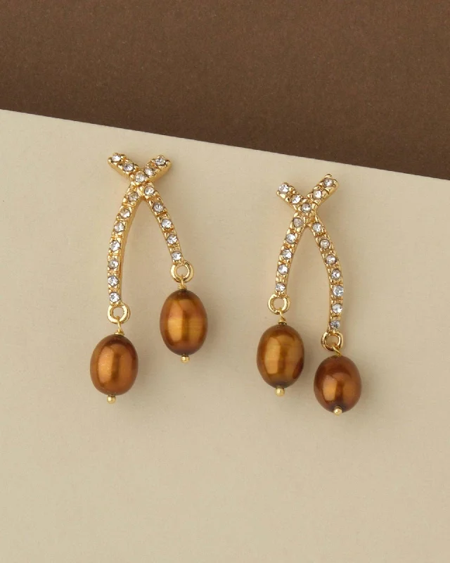 women modern earrings -Trendy Pearl Hanging Earring