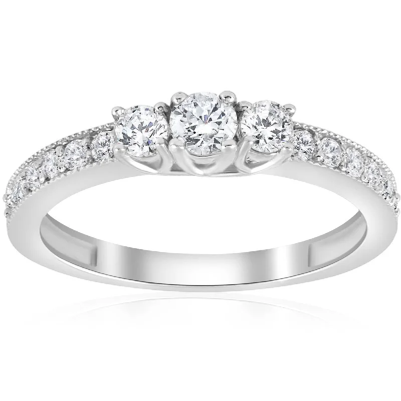 women affordable diamond engagement rings -1/2ct 3 Stone Diamond Ring 14K White Gold