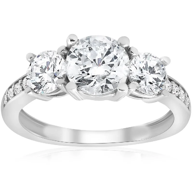 women double band engagement rings -1 5/8 ct Three Stone Diamond Engagement Ring 14k White Gold