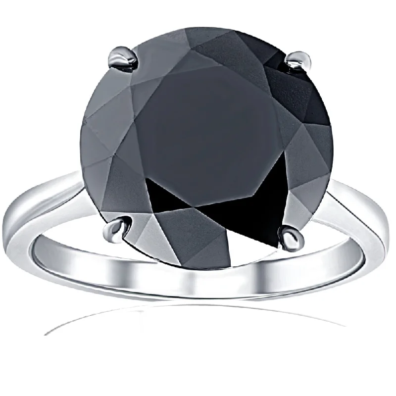 women simple engagement rings -8 Ct Black Moissanite Solitaire Engagement Ring 10k White Gold