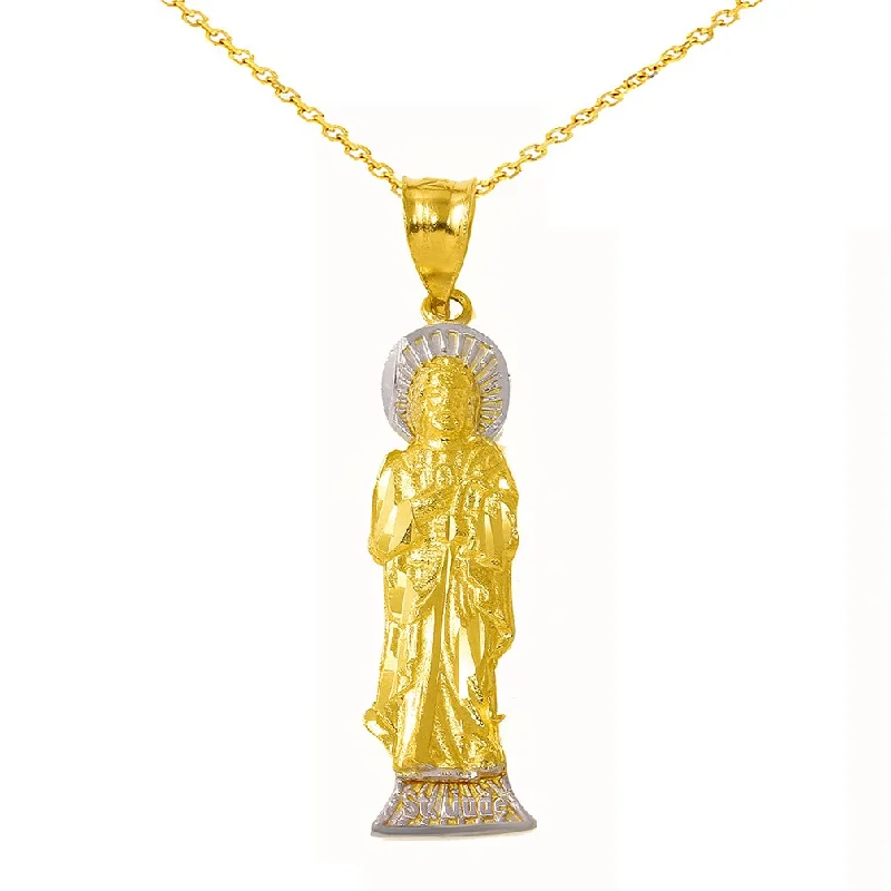 women flower pendant necklaces -Jewelry America Textured 14k Yellow Gold Saint Jude Thaddeus Charm Pendant Necklace