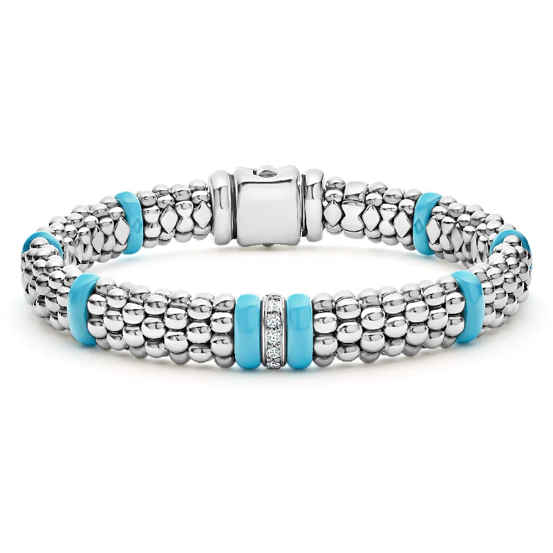 women statement bangles -Blue Caviar Blue Single Station Diamond Caviar Bracelet | 9mm