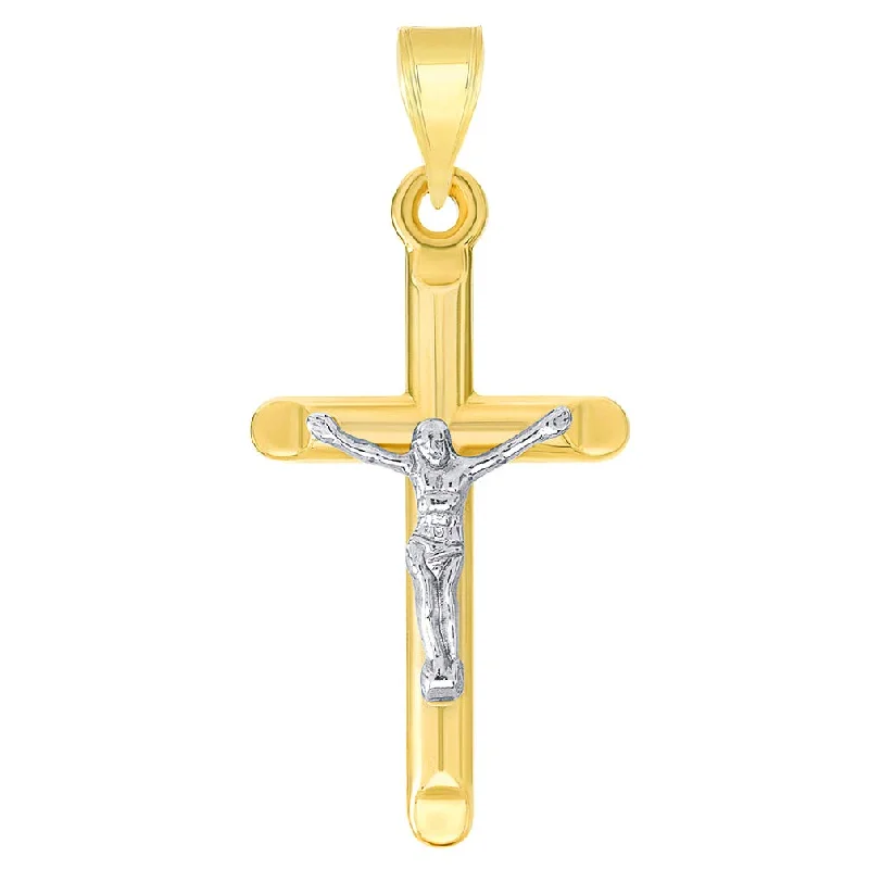 women star pendant necklaces -14k Yellow Gold Two-Tone Religious Classic Tube Crucifix Pendant