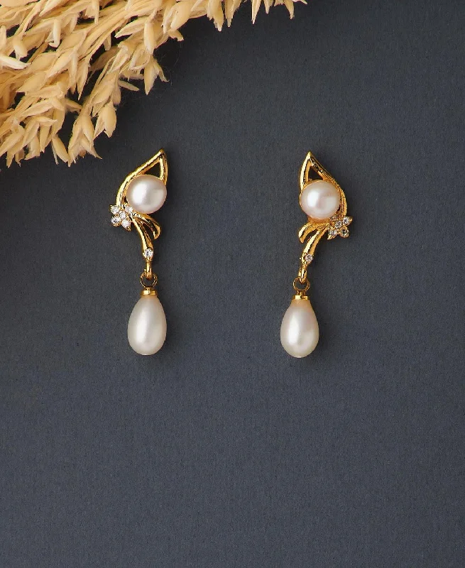 women multi-stone earrings -Simple Real Pearl Hanging Earring