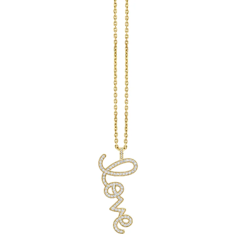 women spiral necklaces -Gold & Diamond Extra Large Love Script Charm Necklace