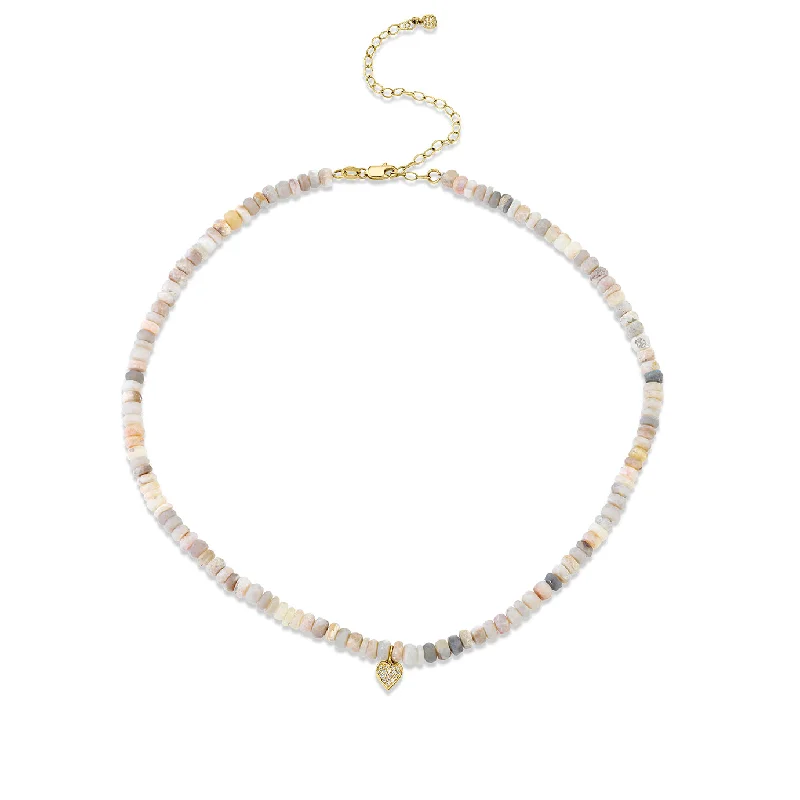 women spiral necklaces -Gold & Diamond Small Heart Australian Opal Necklace