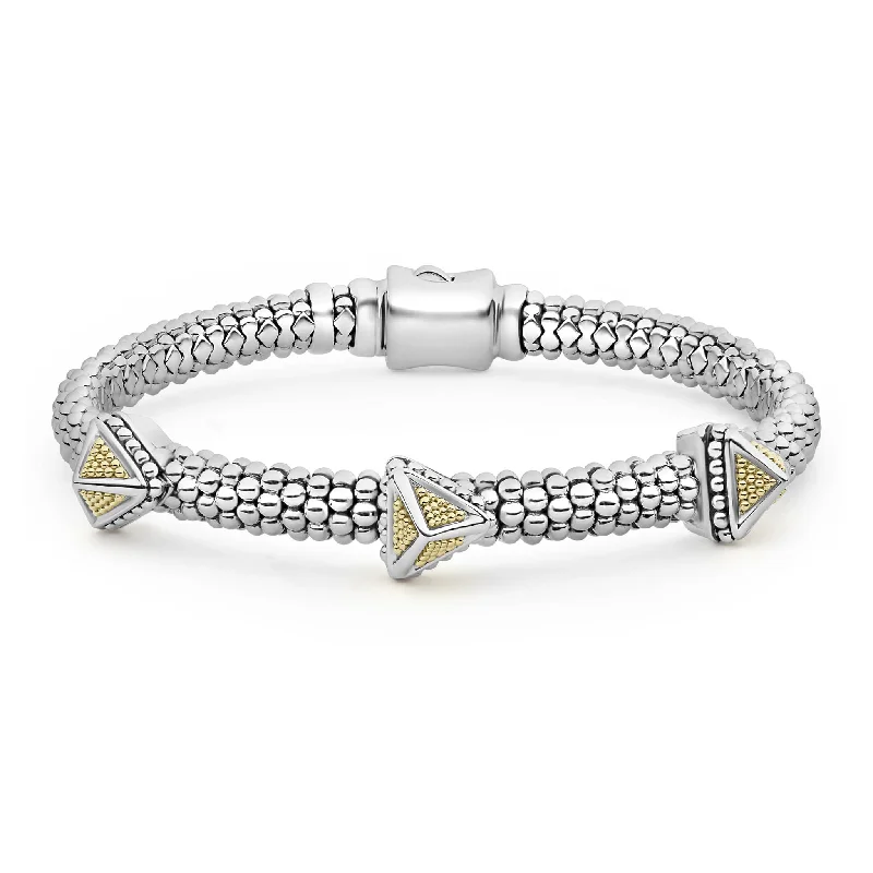 women wedding bracelets -KSL Three Station Pyramid Caviar Bracelet | 6mm