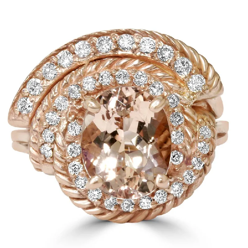 women gold engagement rings -2 3/8CT Morganite Vintage Diamond Ring 14K Rose Gold