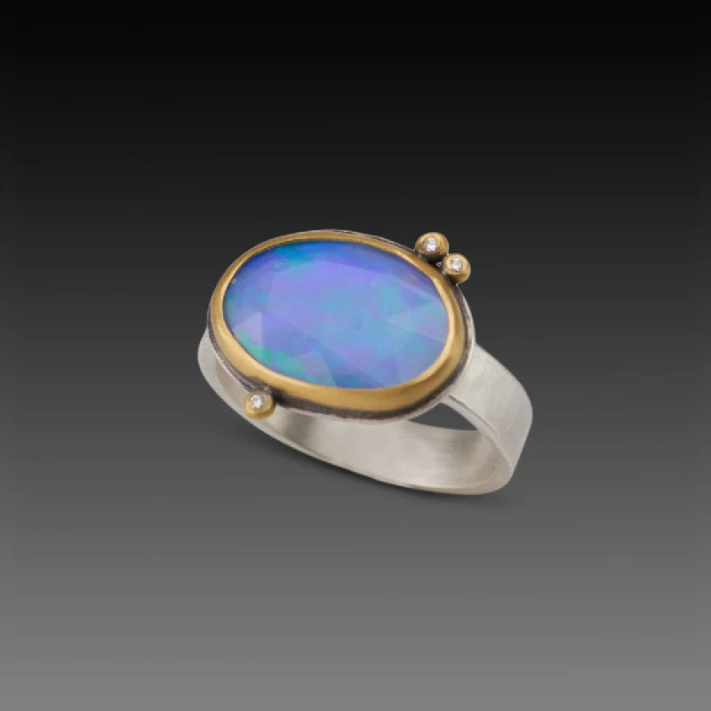 women affordable rings -Oval Ethiopian Opal Ring With Diamonds