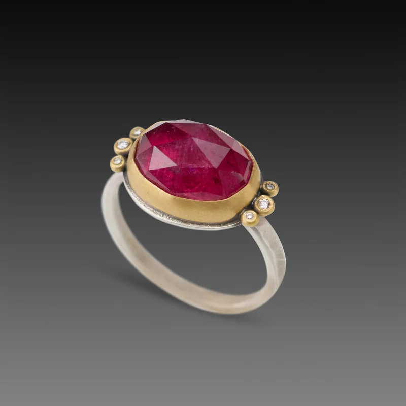 women affordable rings -Pink Tourmaline Ring with Diamond Trios