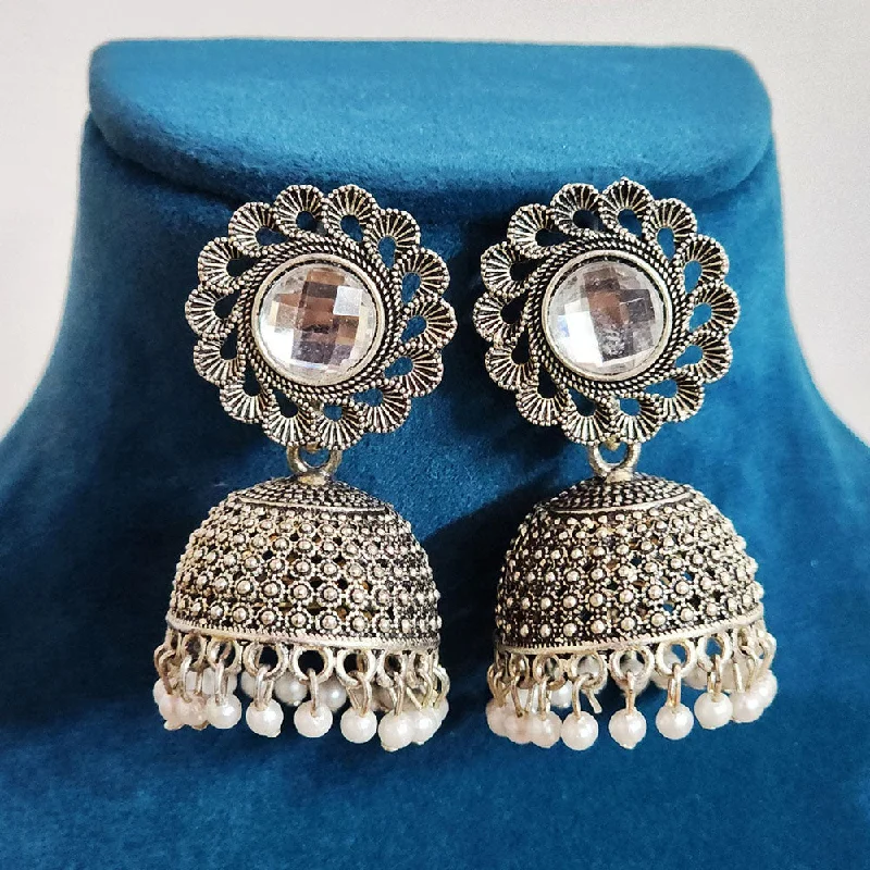 women dainty stud earrings -H K Fashion Oxidised Plated Crystal  Stone And Pearls Jhumki Earrings