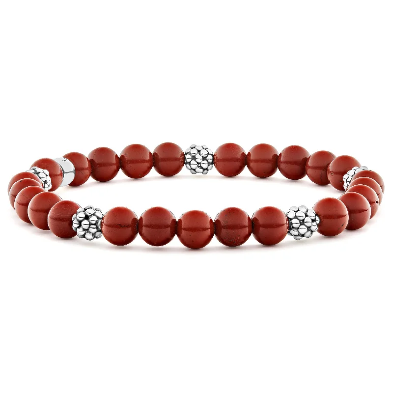 women friendship bracelets -Signature Caviar Five Station Silver Red Jasper Bead Bracelet