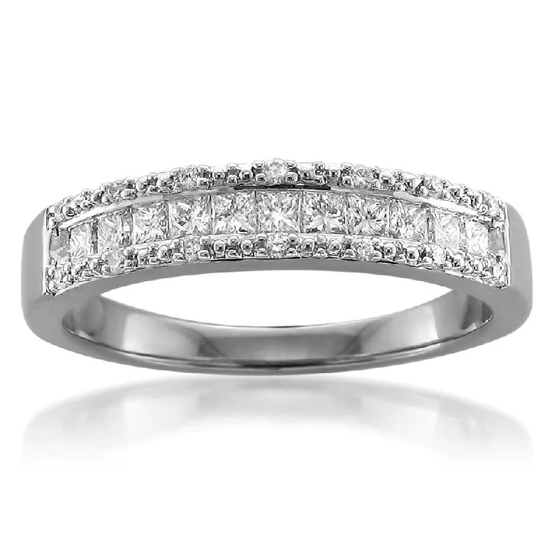 women luxury halo engagement rings -1/2ct Princess Cut Diamond Wedding Ring 14K White Gold