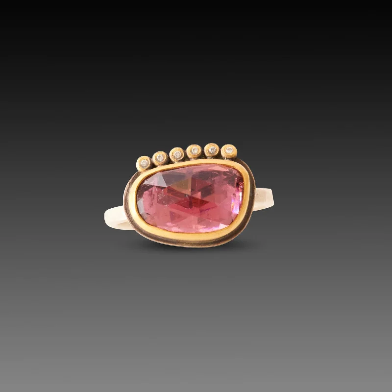 women sapphire rings -Pink Tourmaline Ring with Diamond Line