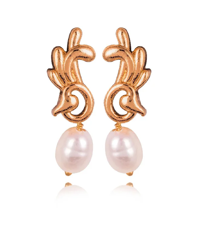 women gold earrings -Pretty Pearl Hanging Earrings