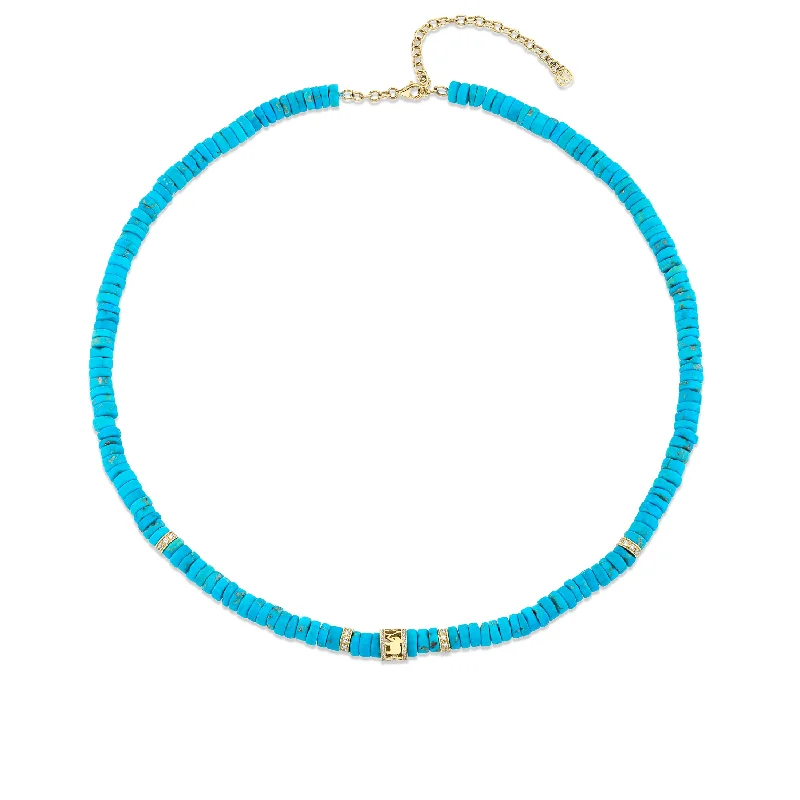 women crystal pendant necklaces -Gold & Diamond Lucky Icon Rondelle Turquoise Heishi Necklace