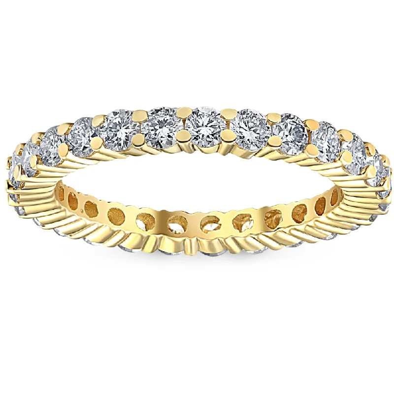 women custom halo engagement rings -1 1/2ct Prong Diamond Eternity Ring 14K Yellow Gold