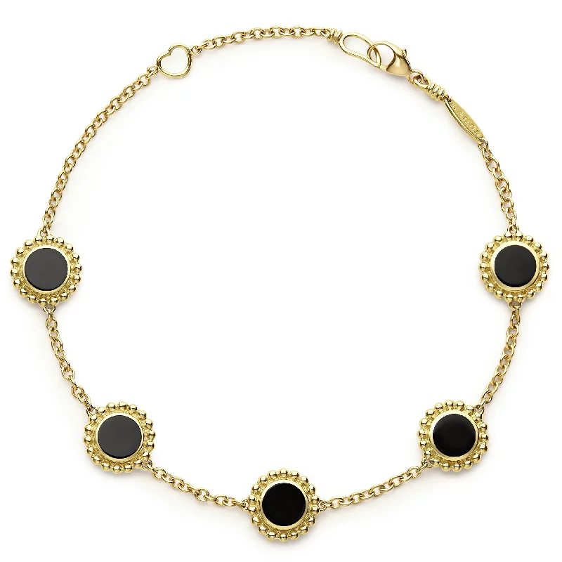 women handmade bracelets -Covet Five Station Round Onyx Bracelet