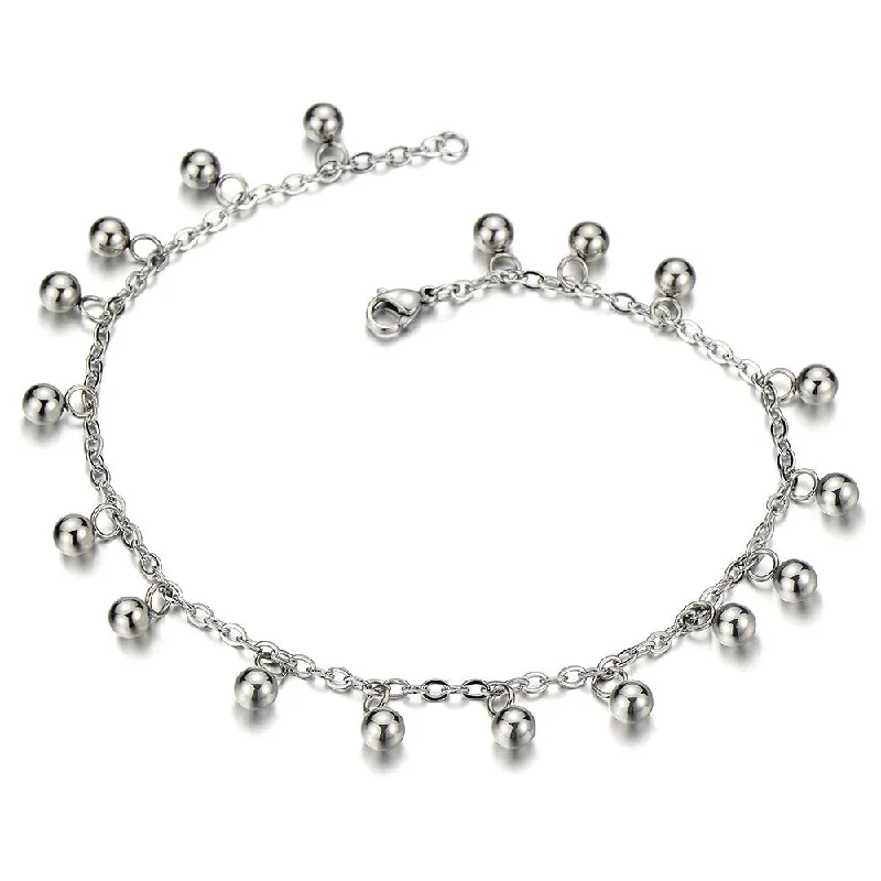 women classic bangles -Stainless Steel Anklet Bracelet with Dangling Charms of Balls