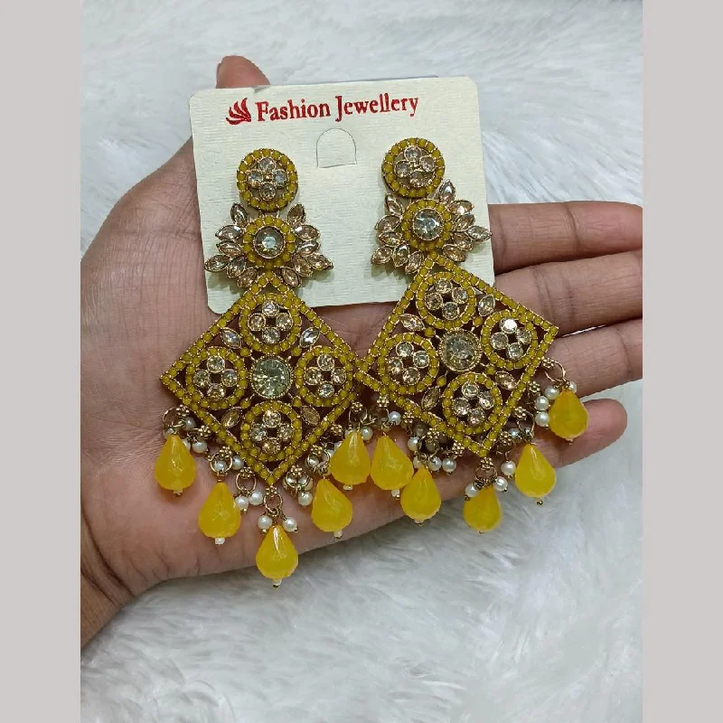 women large hoop earrings -Lucentarts Jewellery Gold Plated Crystal Stone And Pearls Dangler Earrings