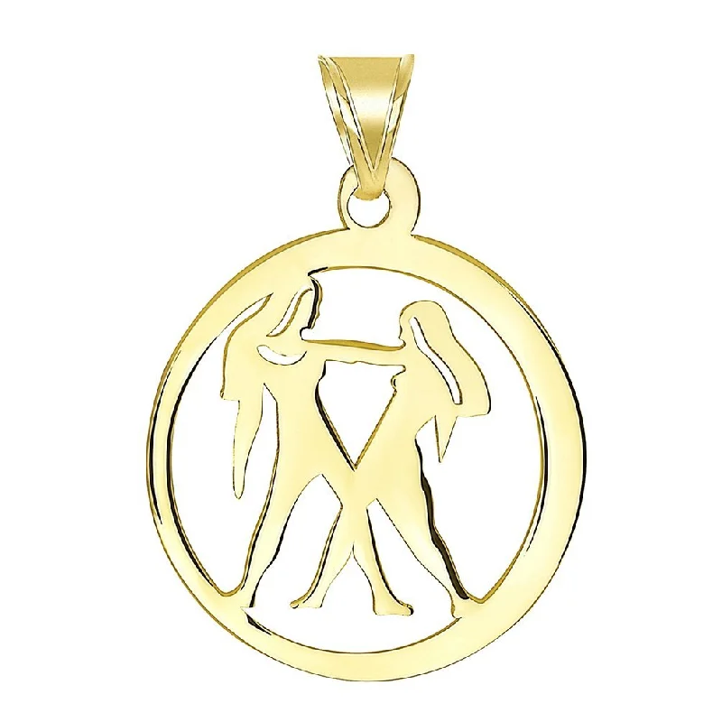 women designer necklaces -14k Yellow Gold Dainty Round Gemini Twins Zodiac Sign Cut-Out Disc Pendant