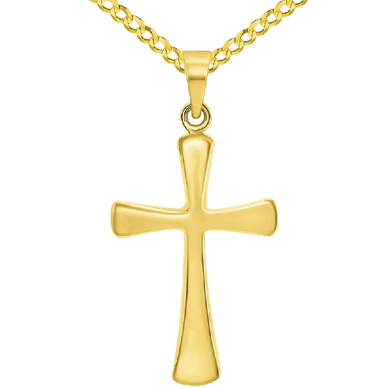 women antique necklaces -14k Yellow Gold High Polished Religious Plain Simple Cross Pendant with Curb Chain Necklace