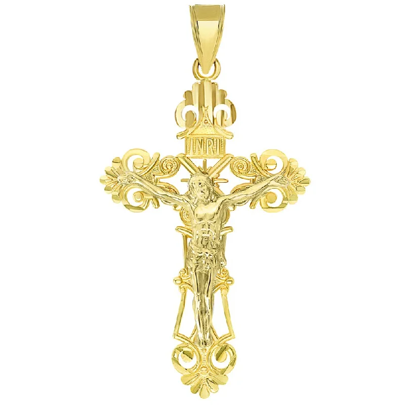 women heart-shaped necklaces -Solid 14K Yellow Gold Roman Catholic Cross with Jesus INRI Crucifix Pendant