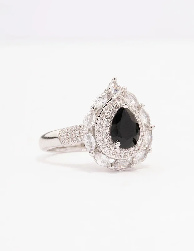 women sapphire solitaire engagement rings -Black Flare Pear Cubic Zirconia Ring