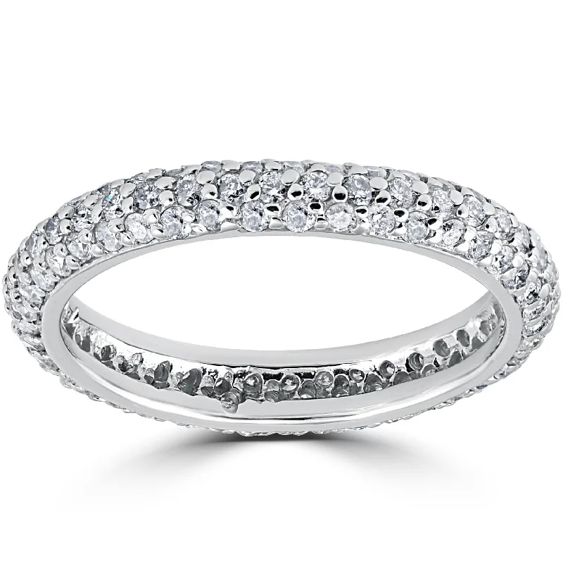 women double halo engagement rings -1 1/10ct Pave Diamond Eternity Ring 14K White Gold