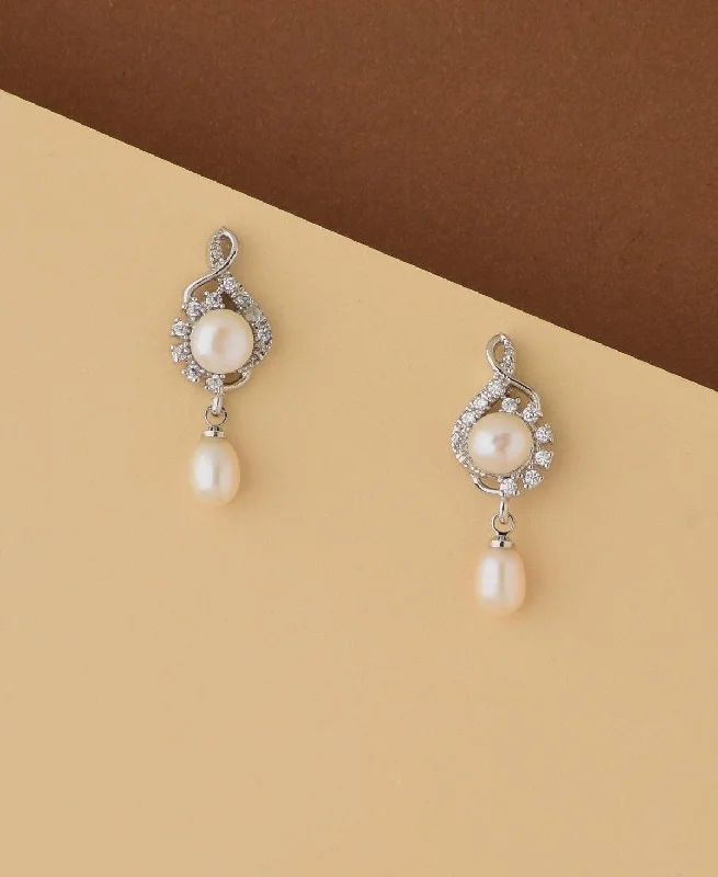 women sparkly drop earrings -Pretty Pearl Hang Earring