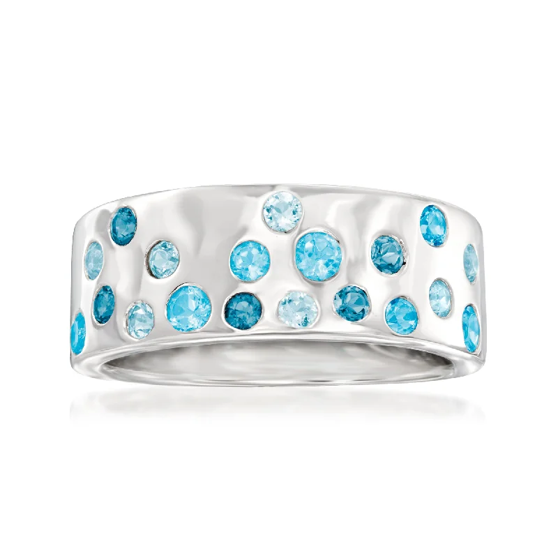 women custom wedding rings -Ross-Simons Tonal Blue Topaz Ring in Sterling Silver