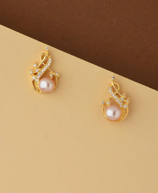 women chain earrings -Pretty White Pearl Stud Earring