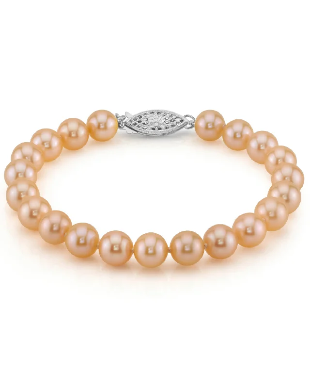 women silver bangles sets -7.0-7.5mm Peach Freshwater Pearl Bracelet - AAA Quality