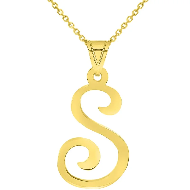 women crystal necklaces -14k Yellow Gold Dainty Uppercase Script Initial S Cursive Letter Pendant Necklace