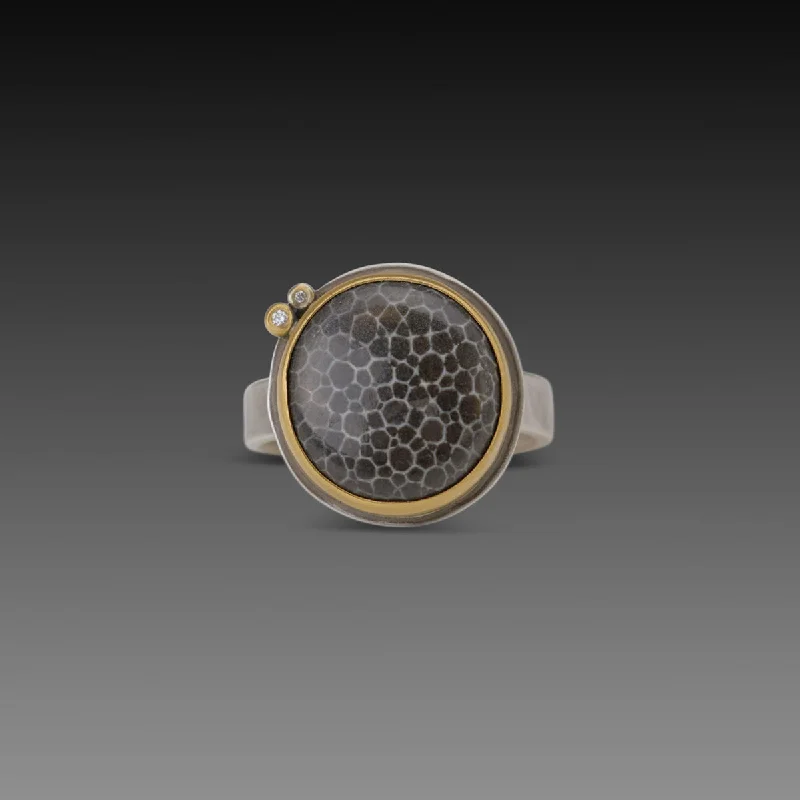 women eternity rings -Round Bryozoan Fossil Ring