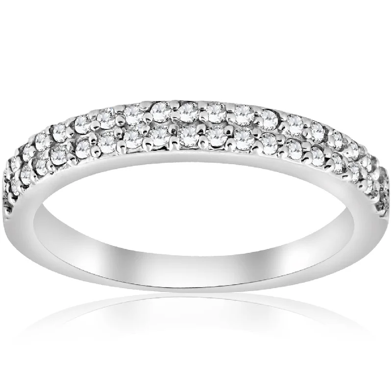 women romantic engagement rings -1/4ct Double Row Diamond Ring 14K White Gold