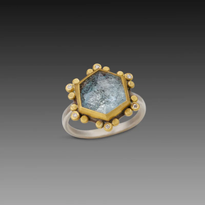 women modern rings -Moss Aquamarine Star Ring