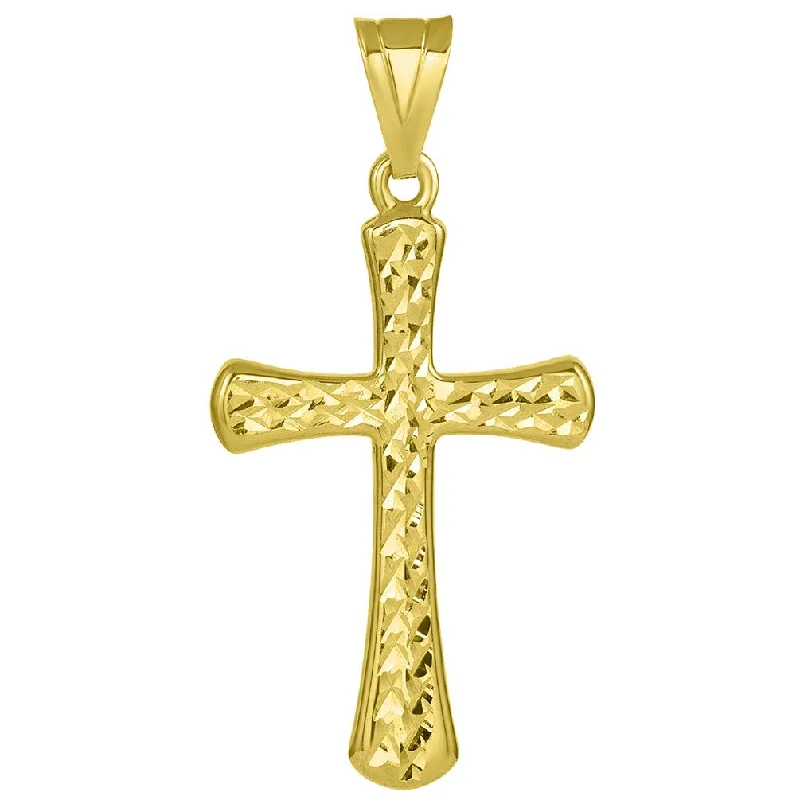 women ruby necklaces -14k Yellow Gold Textured Elegant Religious Cross Pendant