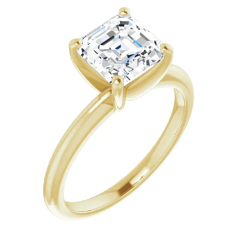 women halo engagement rings -5Ct Asscher Solitaire Moissanite Engagement Ring in White Yellow or Rose Gold