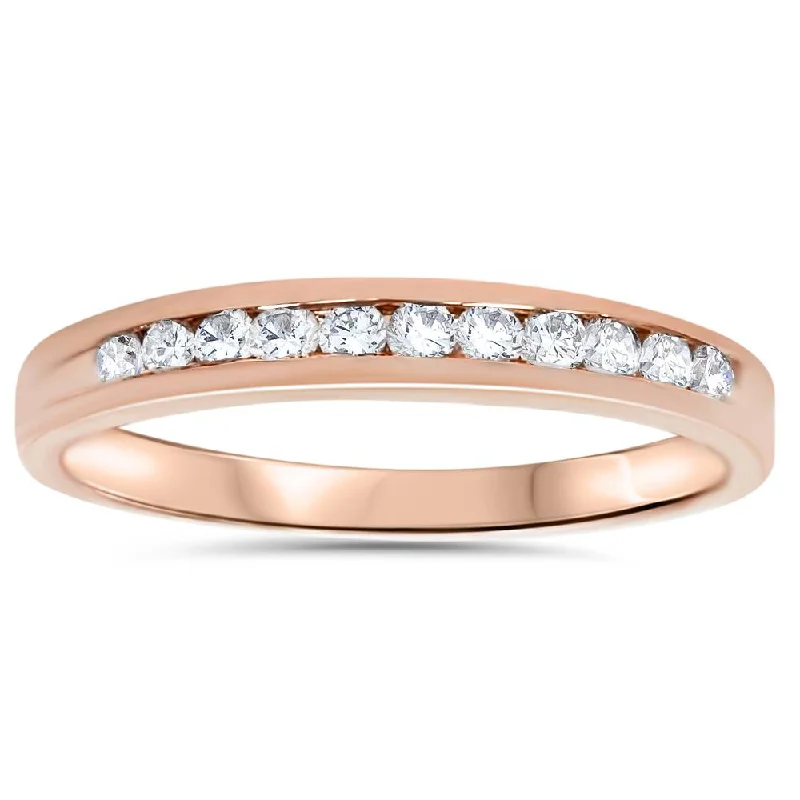 women white sapphire engagement rings -1/4ct Channel Set Diamond Wedding Ring 14K Rose Gold