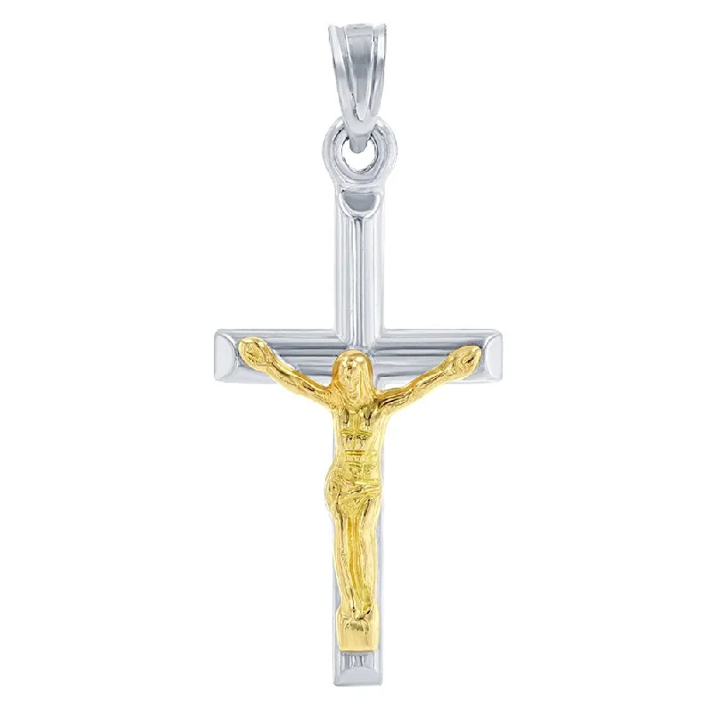 women pendant necklaces -14K White Gold Two Tone Cross Jesus Crucifix Pendant