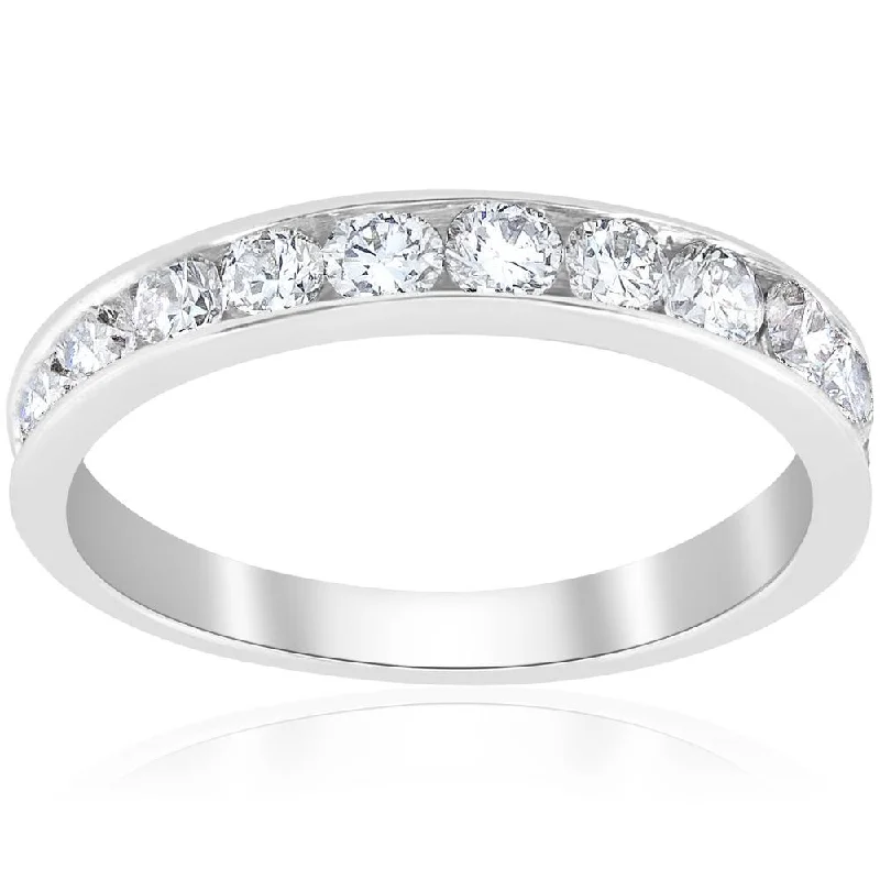 women vintage gold engagement rings -Platinum 1ct Channel Set Diamond Wedding Ring Lab Grown