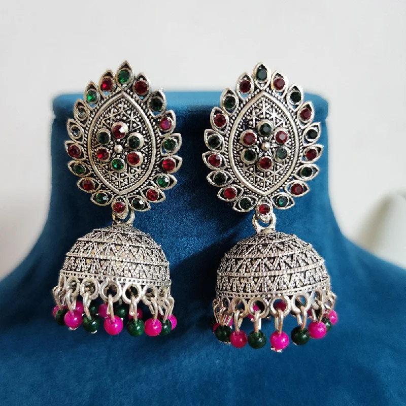 women gold hoop earrings -H K Fashion Oxidised Plated Austrian Stone And Pearls Jhumki Earrings