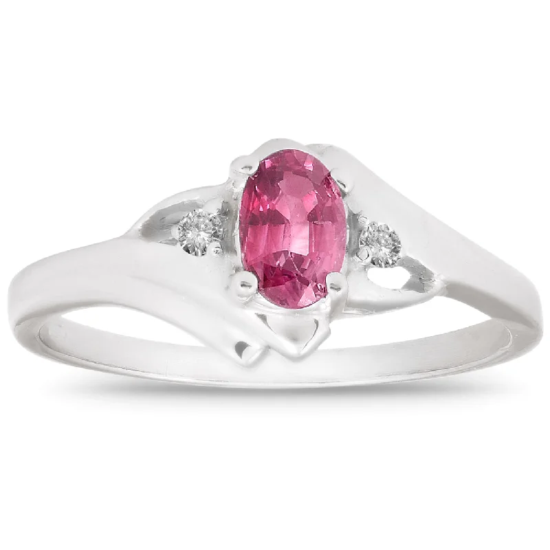 women romantic engagement rings -5/8ct Oval Ruby & Diamond Ring 14K White Gold