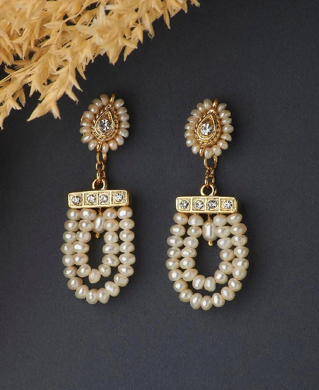 women hoop and stud earrings -Traditional Pearl Hanging Earrings