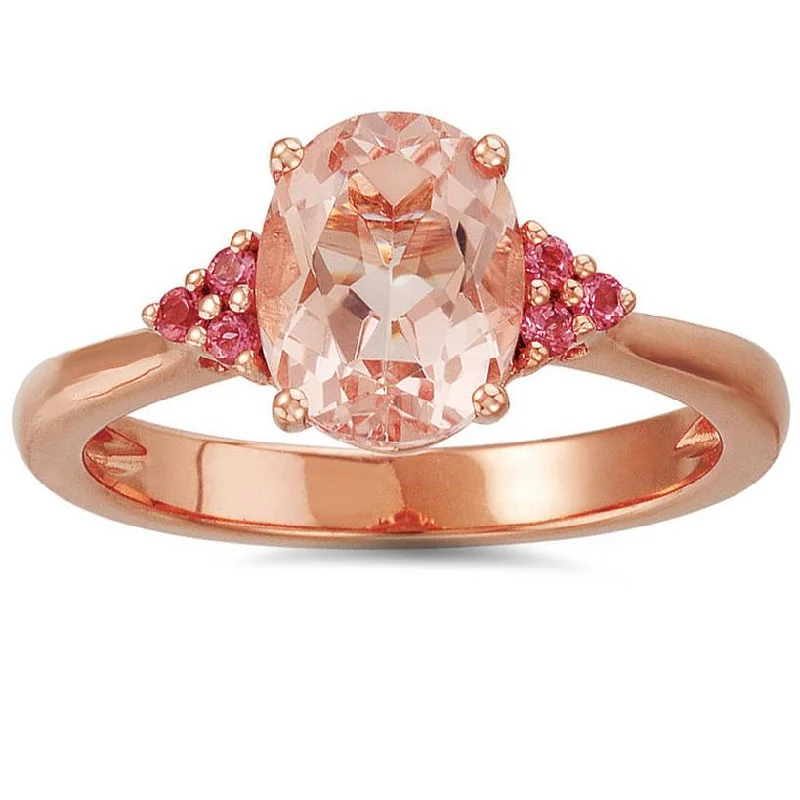 women vintage-style engagement rings -2ct Morganite & Pink Sapphire Vintage Ring 14K Rose Gold