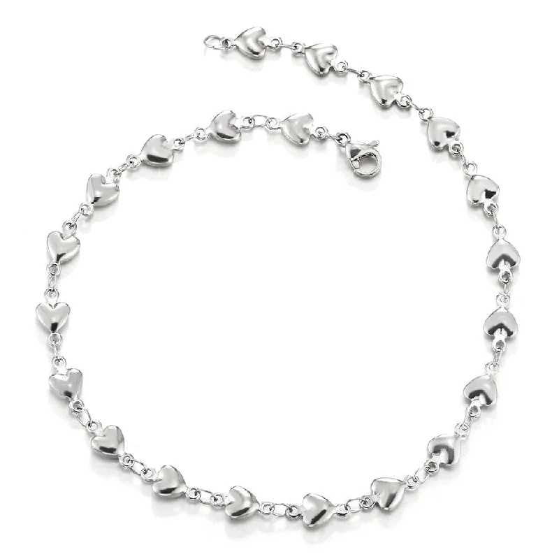 women bangles sets -Stainless Steel Puff Hearts Link Chain Anklet Bracelet for Women